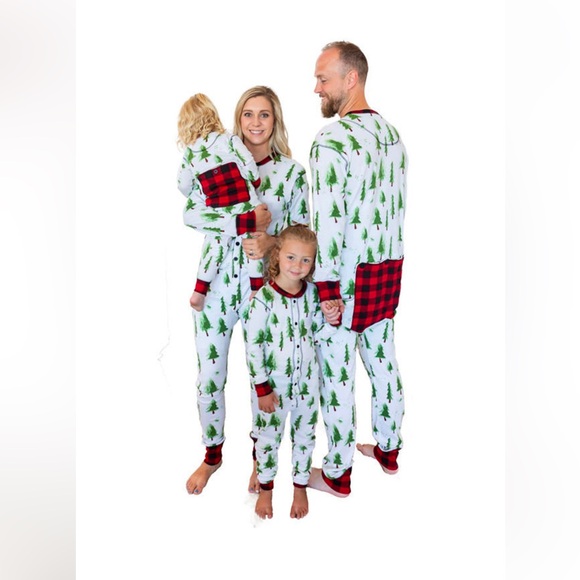4 LAZY ONE EVERGREEN PLAID FLAPJACKS,Set of 4 adult onesies and one dog onesie! - Picture 7 of 12